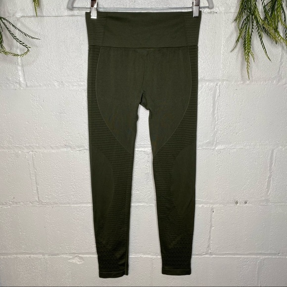 Olive Green Cut Out Perforated Workout Leggings Tights Size Small Medium - Picture 5 of 9